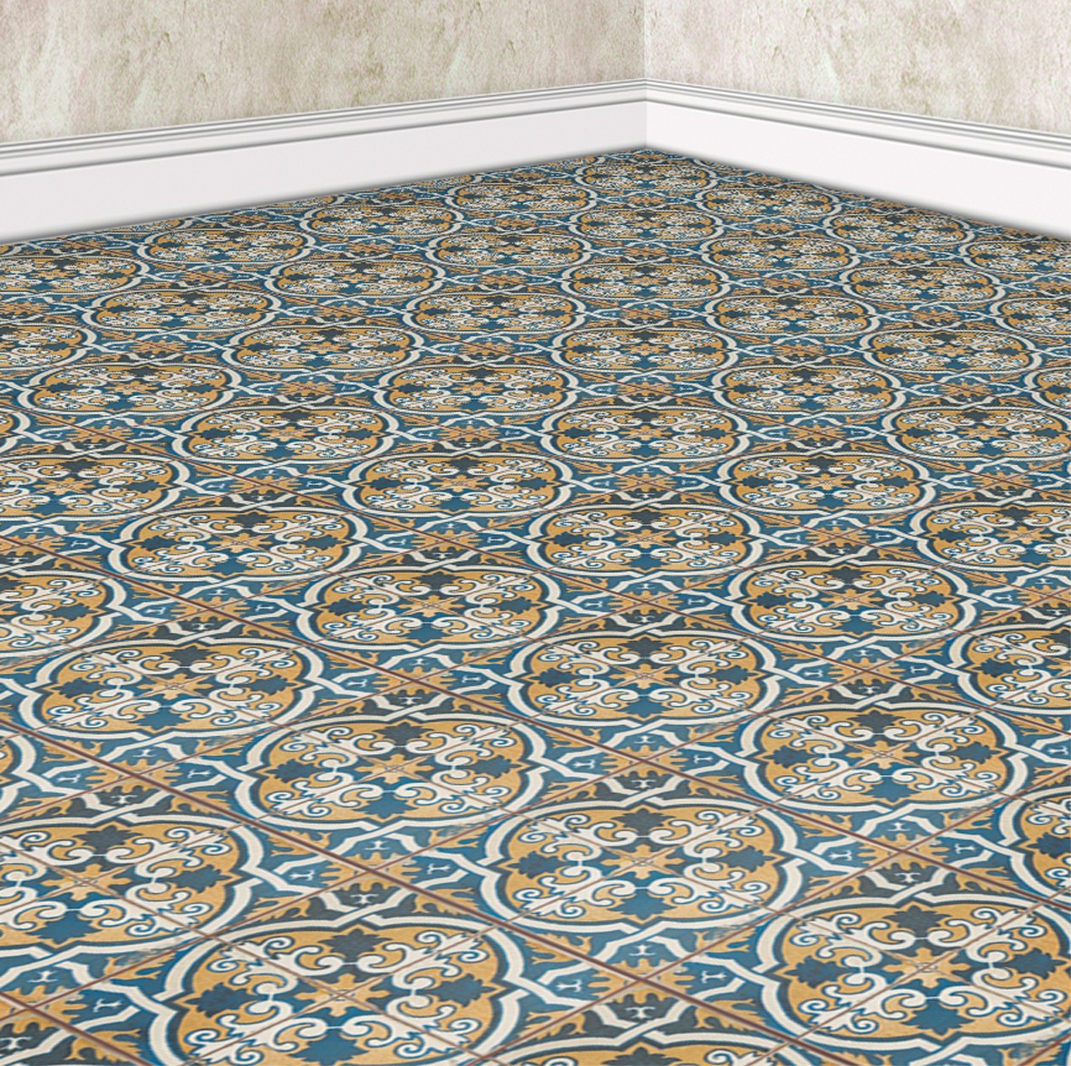 164. Vintage Floor Tiles Ochre Blue