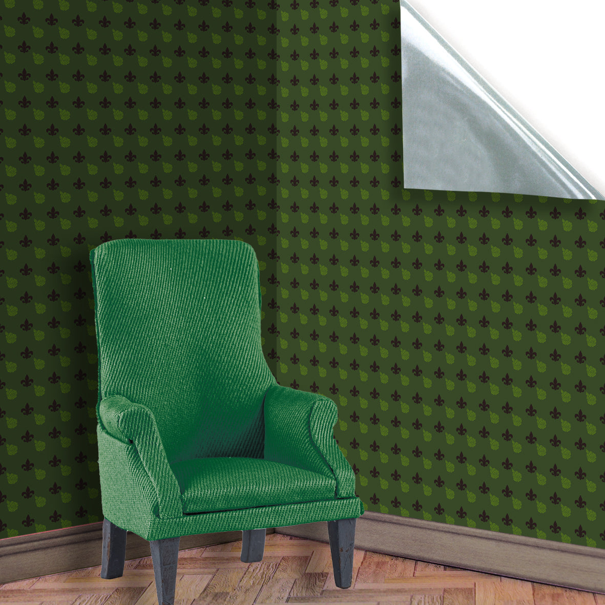 4. Fleur on Dark Green Wallpaper