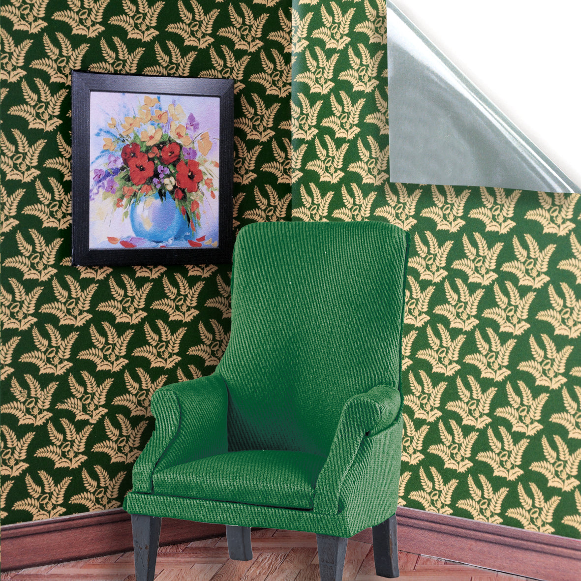 6. Gold Leaves on Dark Green Wallpaper