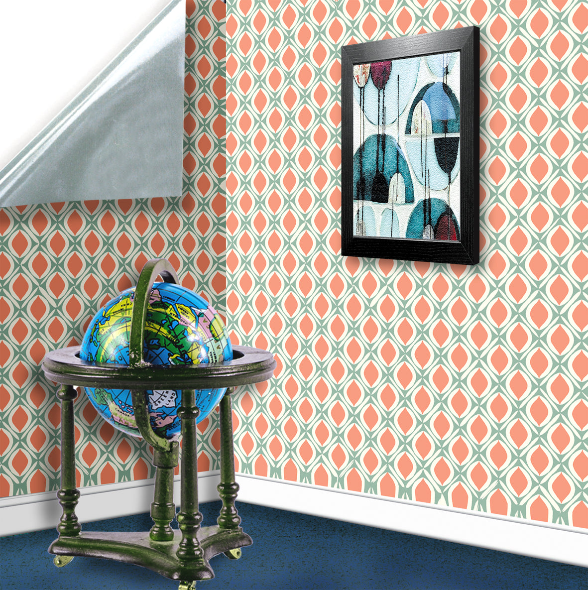 93. Vintage Orange & Teal Wallpaper