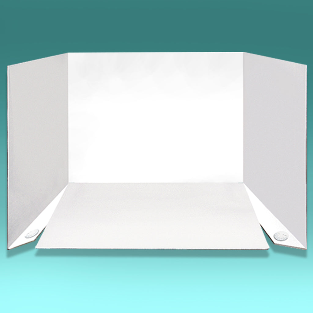 Seamless anti-glare matte white photography pop up backdrop for 1.12 miniatures; a professional flat pack studio set for social media, Instagram and Etsy.