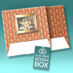 1/12 scale flat-pack decorative miniature room box fits in an A4 envelope for easy storage or transport to craft shows, conventions, and exhibitions.