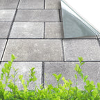 Peel and stick vinyl minitaure diorama Gray tiled floor old paving slabs or flagstone floor with green plants in the foreground
